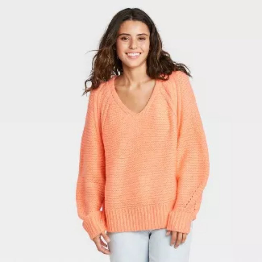 Target Balloon Sleeve V-Neck Pullover Sweater